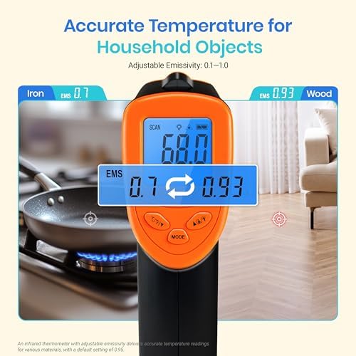 Etekcity Infrared Temperature Thermometer Gun, Laser Food Temp Gun for Pizza Oven, Griddle, Grill, Meat, Candy, Vehicle's Engine, Surface Temp Reader -58°F to 842°F, Orange