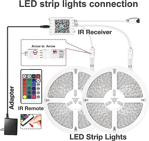 DAYBETTER LED Strip Lights 200ft (2 Rolls of 100ft), Color Changing Lights Strip for Bedroom, Desk, Indoor, Room Bedroom, Girl Boy Brithday Gifts RGB Decor with Remote and 24V Power Supply