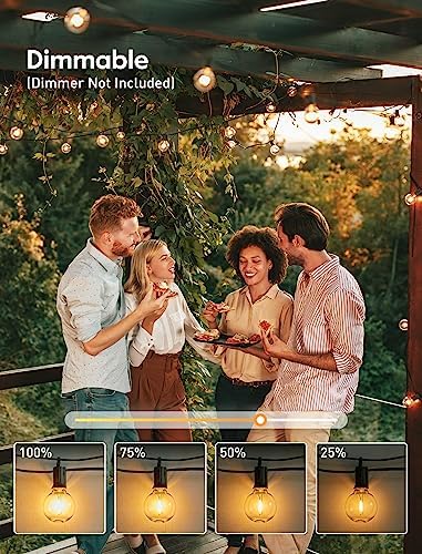 Brightown LED Outdoor String Light, 100 Feet Patio Lights with 52 Edison Shatterproof Bulbs(2 Spare), UL Listed Waterproof Outside Lights for Backyard Balcony Party Xmas Decor, E12 Base, Connectable