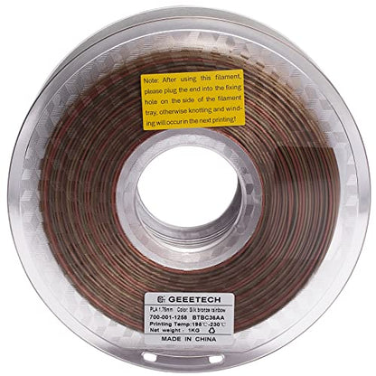 Geeetech Metal-Like Shiny Silk Bronze Rainbow 3D Printer PLA Filament,Shine Silky Metallic Printing Consumable 1.75mm,Dimensional Accuracy +/- 0.02 mm,1kg Spool (2.2lbs),Fit Most FDM Printer