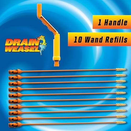 FlexiSnake Drain Weasel Sink Snake Hair Clog Remover Tool, Sink, Pipe, Bathroom, Bathtub Drain Cleaner, 18-inch Long, Flexible, Made in The USA, 10 Pack Wand Refills and Removable Handle