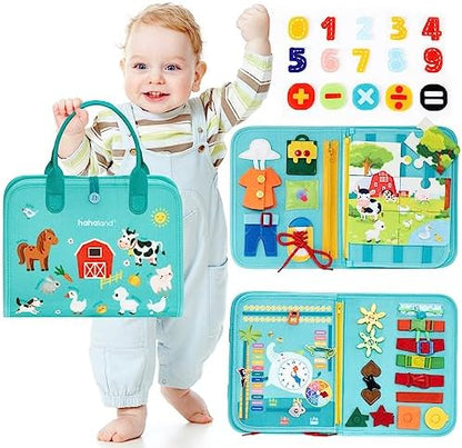 hahaland Busy Board for Toddlers Girls Montessori Toys for 3+ Year Old Farm Animals Preschool Learning Activities Toddler Travel Toys for 3+