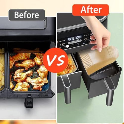 Ninja Foodi Air Fryer Liners, Ninja Air Fryer Liners Disposable, Ninja DZ071 Foodi Ninja Dual Air Fryer Parchment Paper Liners, Rectangular Airfryer Paper Liners, Rectangle 2 Basket Liners