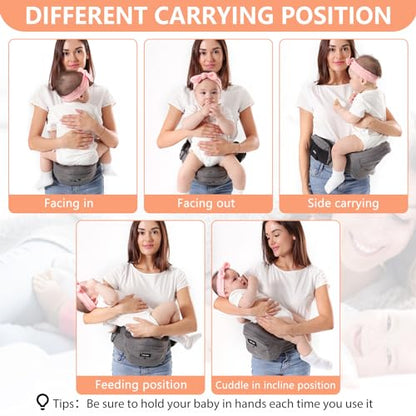 HKAI Baby Hip Carrier, Mom’s Choice Award Winner, Baby Carrier with Adjustable Waistband & Breathable Mesh, Ergonomic Carrier with Non-Slip Hip Seat Surface for Newborns & Toddlers, (Grey)