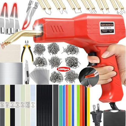Upgraded 220W Plastic Welder, 2 in 1 Plastic Welding Kit Plastic Repair Welder Kit 1000PCS Hot Stapler Soldering Gun with 100PCS Plastic Welding Rods Car Bumper Repair Kit for Most Plastic Repair