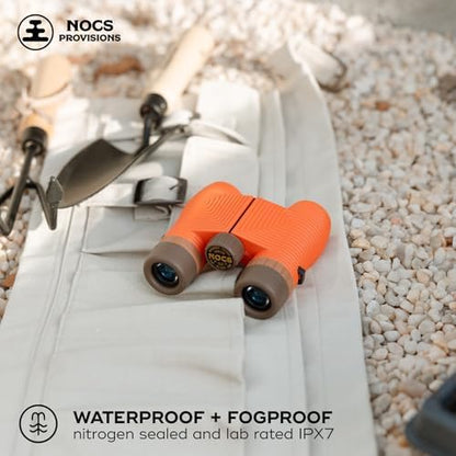 Nocs Provisions Standard Issue 8x25 Waterproof Binoculars, 8X Magnification, Bak4 Prism, Wide View Multi-Coated Lenses for Bird Watching, Hiking & Backpacking - Poppy Orange II