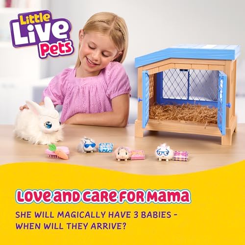Little Live Pets Bunny Mama Surprise Toy Set, Hutch Interactive Animal Playset with 3 Surprise Babies, 20+ Sounds, Bunny Accessories for Girls Ages 3+