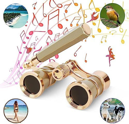 Yourelexit® Opera Glasses Binoculars 3X25 Lorgnette Theater Glasses Optical BK9 Mini Compact Lightweight Built-in Foldable Adjustable Handle Vintage for Adults Kids Women in Musical Concert Cinema