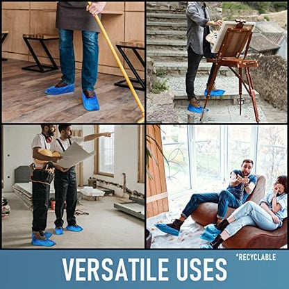 Shoe Covers Disposable Non Slip for Indoors Pack of 200 (100 pairs) Recyclable Shoe Booties Waterproof Shoe & Boot Covers Durable Shoe Protectors Covers One Size Fits Most Blue