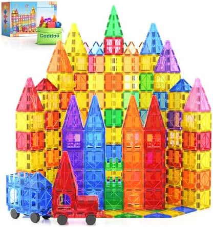 100PCS Magnetic Tiles STEM Building Toys Set with 2 Cars, Sensory Stacking Magnetic Blocks for Toddlers & Kids, Ideal for Preschool Montessori Toys Christmas Birthday Gifts for Boys & Girls Ages 3+