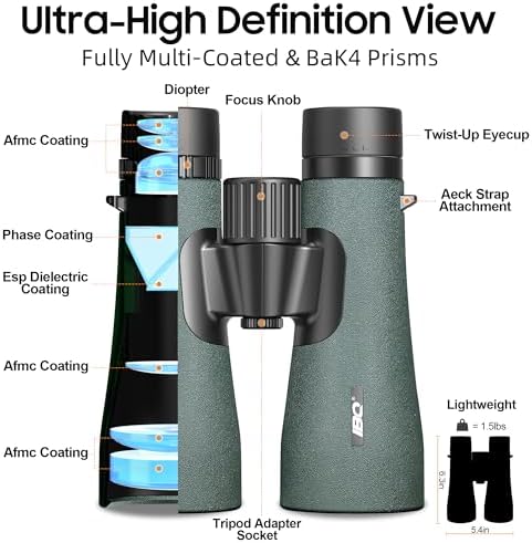 12x50 UHD Binoculars for Adults High Powered with Upgraded Phone Adapter - Large View, Lightweight, IPX7 Waterproof - Binoculars for Hunting Bird Watching Travel Cruise