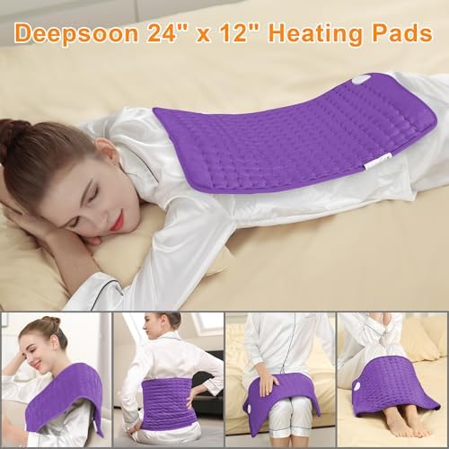 Heating Pad-Electric Heating Pads for Back,Neck,Abdomen,Moist Heated Pad for Shoulder,Knee,Hot Pad for Arms and Legs,Dry&Moist Heat & Auto Shut Off(Purple, 12''×24'')