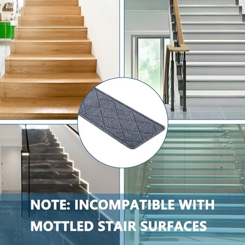 Stair Treads for Wooden Steps Indoor, 15 Pack 8" X 30" Non Slip Carpet Stair Treads with Reusable Adhesive for Kids Elders and Dogs, Surface Polyester TPR Backing Stair Runner Rugs, Dark Grey
