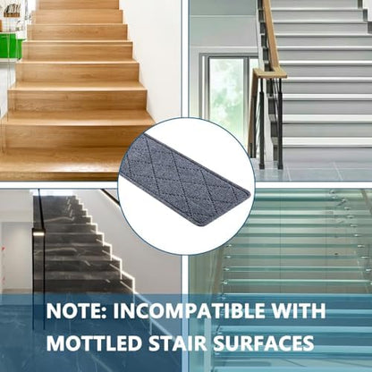 Stair Treads for Wooden Steps Indoor, 15 Pack 8" X 30" Non Slip Carpet Stair Treads with Reusable Adhesive for Kids Elders and Dogs, Surface Polyester TPR Backing Stair Runner Rugs, Dark Grey