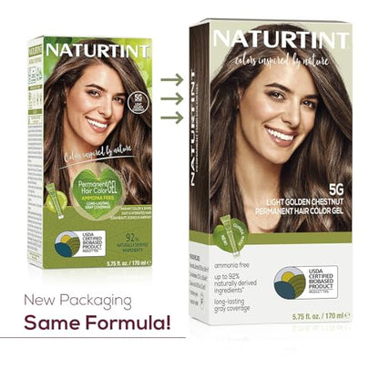 Naturtint 5G Light Golden Chestnut Permanent Hair Color (Pack of 6), Ammonia Free, Vegan, Cruelty Free, up to 100% Gray Coverage, Long Lasting Results (Packaging may vary)