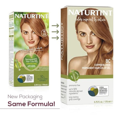 Naturtint 8C Copper Blonde Permanent Hair Color (Pack of 6), Ammonia Free, Vegan, Cruelty Free, up to 100% Gray Coverage, Long Lasting Results (Packaging may vary)