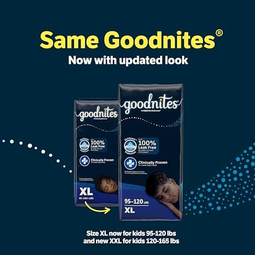 Goodnites Boys' Nighttime Bedwetting Underwear, Size Extra Large (95-120 lbs), 63 Ct (3 Packs of 21), Packaging May Vary