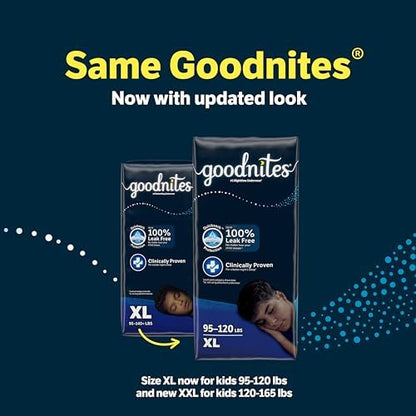 Goodnites Boys' Nighttime Bedwetting Underwear, Size Extra Large (95-120 lbs), 63 Ct (3 Packs of 21), Packaging May Vary