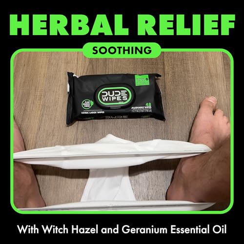 Dude Wipes - Flushable Wipes - 6 Pack, 288 Count - Herbal Relief Extra-Large - Witch Hazel & Geranium Essential Oils - Septic and Sewer Safe