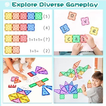 Magnetic Tiles Toddler Toys Magnetic Building Blocks for Kids Ages 3-12 STEM Educational Toys for Girls & Boys Sensory Play for Preschool Learning Classroom Must Have Decor
