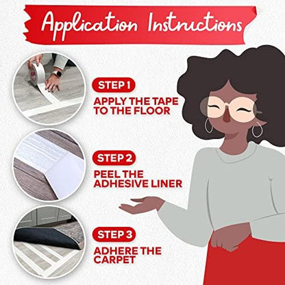 XFasten Double Sided Carpet Tape for Area Rugs 3 Inch x 20 Yards, Residue-Free Carpet Tiles Tape, Removable Heavy-Duty Rug Pad Gripper for Hardwood, Vinyl Flooring Underlayments, Laminate- Wood-Safe