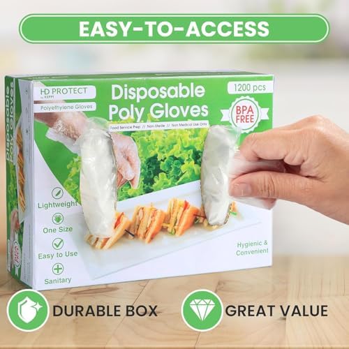 Keppi 1200 pcs Disposable Gloves - BPA & Latex Free - Gloves Disposable Latex Free - For Food Handling - Food Safe - For Cooking - Bulk Purchase - Great Fit - Plastic