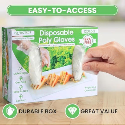 Keppi 1200 pcs Disposable Gloves - BPA & Latex Free - Gloves Disposable Latex Free - For Food Handling - Food Safe - For Cooking - Bulk Purchase - Great Fit - Plastic
