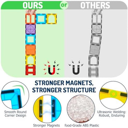 EchoPlan Magnetic Tiles, 130PCS Magnetic Blocks with 2 Cars, Magnet Tiles 3D Clear Building Blocks Set, STEM Sensory Educational Toys Gift for Toddlers Kids Boys 3 4 5 6 7 8 9+ Year Old