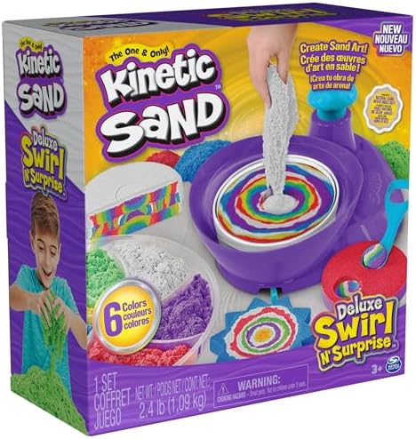 Kinetic Sand, Deluxe Swirl N’ Surprise Playset with 2.5lbs Play Sand (Red, Blue, Green, Yellow, White & Purple), 4 Tools, Sensory Toys for Kids