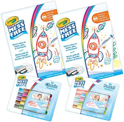Crayola Color Wonder Mess Free Coloring Kit (120ct), 100 Mess Free Coloring Pages & 20 Mini Markers, Toddler Travel Activity, Gift for Toddlers