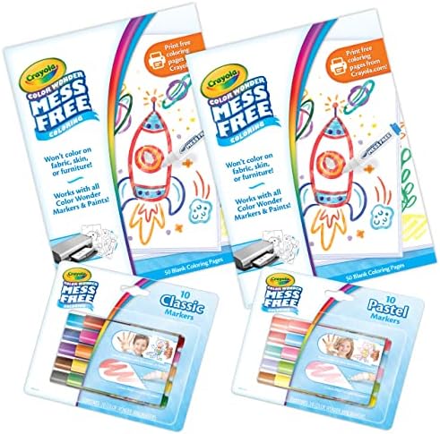 Crayola Color Wonder Mess Free Coloring Kit (120ct), 100 Mess Free Coloring Pages & 20 Mini Markers, Toddler Travel Activity, Gift for Toddlers
