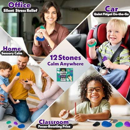Fidget Toys Adults Sensory Stones: 12 Pack Textured Worry Stone for Autism Kids Calming Down - Fidget Stress Toys for Anxiety Relief - Students Prizes Fidget Toys
