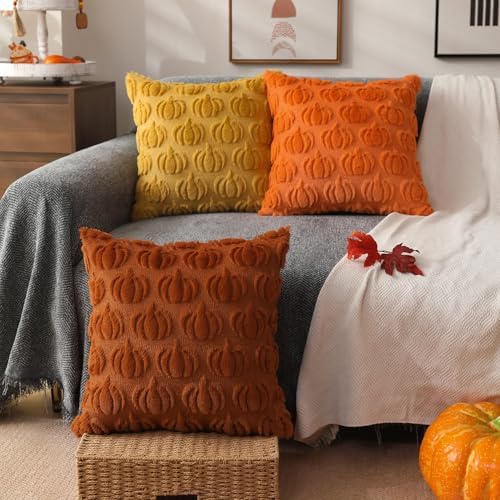 DFXSZ Fall Pillow Covers 20x20 Set of 2 Fall Decorations Autumn Rust Pumpkin Throw Pillow Cases Soft Plush Faux Fur Wool Couch Cushion Case for Chair Sofa Bedroom Living Room Home Decor PTK02A20