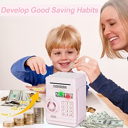 Refasy Piggy Bank Cash Coin Can ATM Bank Electronic Coin Money Bank for Kids Age 3-12, Money Savings Box Mini ATM Coin Bank Toys Gifts for 3 4 5 6 7 8 9 10 11 12 Year Old Boys Girls