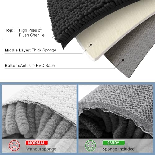 Smiry Luxury Chenille Bathroom Rugs 36x24, Extra Soft and Absorbent Shaggy Bath Mat, Machine Washable, Non-Slip Plush Carpet Runner for Tub, Shower, and Floor, Home Decor Accessories, Black