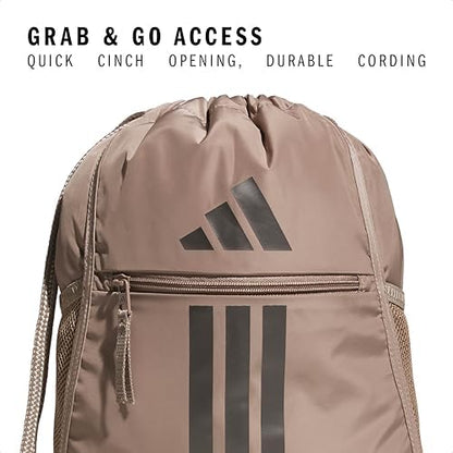 adidas Alliance Sackpack, Drawstring Backpack, Lightweight Small Gym Bag for Women and Men, Chalky Brown/Gunmetal, One Size