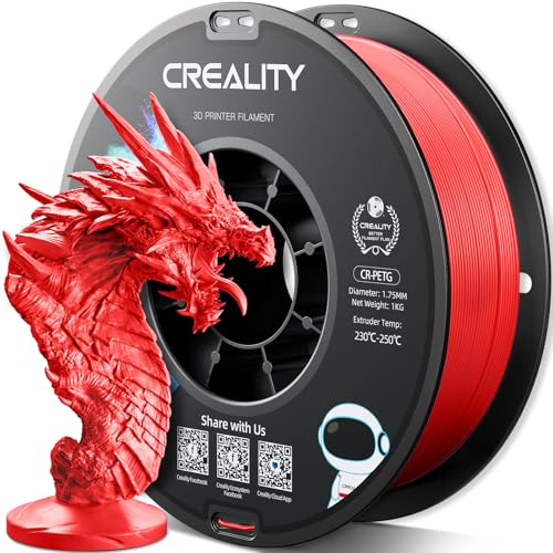 Official Creality PETG 3D Printer Filament 1.75mm 1KG (2.2lbs), High Precision, Strong Toughness, Odorless, Better Flow, Moistureproof 3D Printing CR PETG Filament, Red