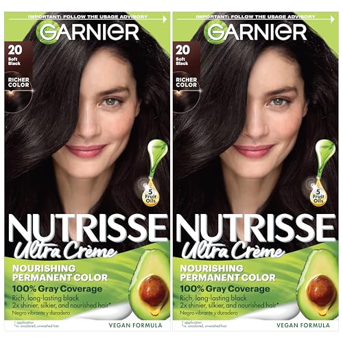 Garnier Hair Color Nutrisse Nourishing Creme, 20 Soft Black (Black Tea) Permanent Hair Dye, 2 Count (Packaging May Vary)