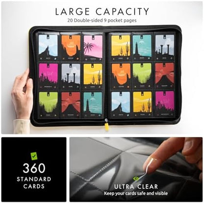Vault X 9 Pocket Trading Card Zip Binder, 360 Cards, Premium Exo-Tec Album Material, 20 Side-Loading Pages, Folder for Collectible Games, Sports, TCG (Yellow)