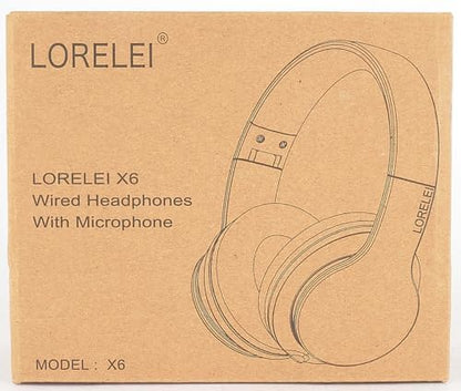 LORELEI X6 Over-Ear Headphones with Microphone, Lightweight Foldable & Portable Stereo Bass Headphones with 1.45M No-Tangle, Wired Headphones for Smartphone Tablet MP3 / 4 (Space Black)