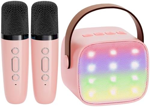 YLL Mini Karaoke Machine for Kids Adults, Portable Bluetooth Speaker with 2 Wireless Microphones, TOP Birthday Gifts Toys for Girls Ages 3, 4, 5, 6, 7, 8, 9,10,11,12+ Years Old Toddler (Lightpink)