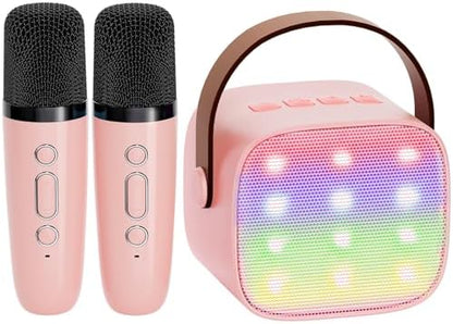 YLL Mini Karaoke Machine for Kids Adults, Portable Bluetooth Speaker with 2 Wireless Microphones, TOP Birthday Gifts Toys for Girls Ages 3, 4, 5, 6, 7, 8, 9,10,11,12+ Years Old Toddler (Lightpink)