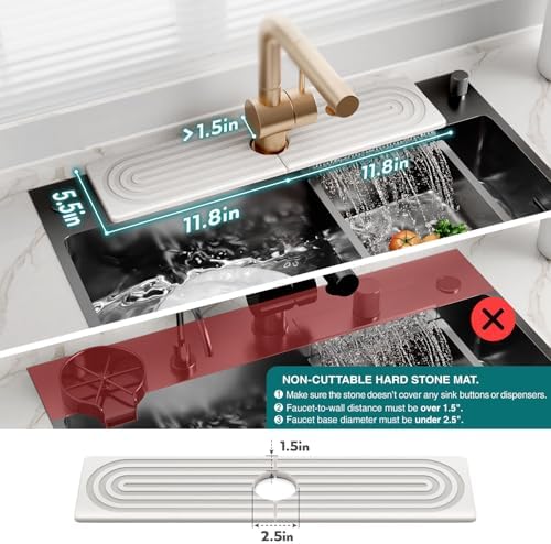 Large Faucet Mat for Kitchen Sink - Stone Drying Mat for Kitchen Counter, Diatomite Fast Drying Stone Sink Tray, Super Absorbent, Stylish Decor and Protector for Bathroom [Light Grey, 23.6" x 5.5"]