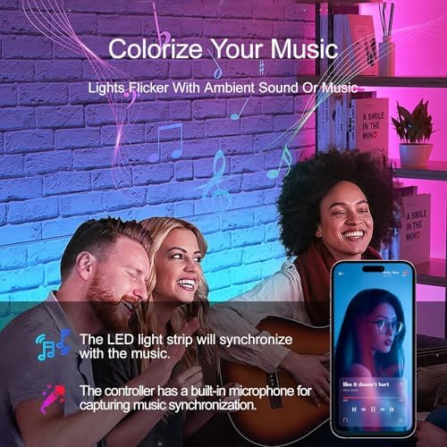 Led Lights for Bedroom 200 FT (2 Rolls 100 FT), with Remote and Application Control RGB Color Changing LED Strip Lights, Music Synchronization, Used for Room, Family, Party Decoration