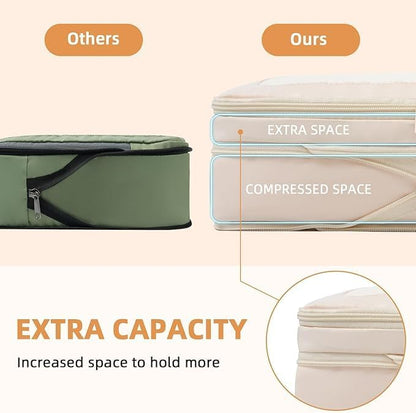 BAGAIL 4 Set/6 Set/8 Set Compression Packing Cubes Travel Accessories Expandable Packing Organizers (Square Mesh, 05-Beige)