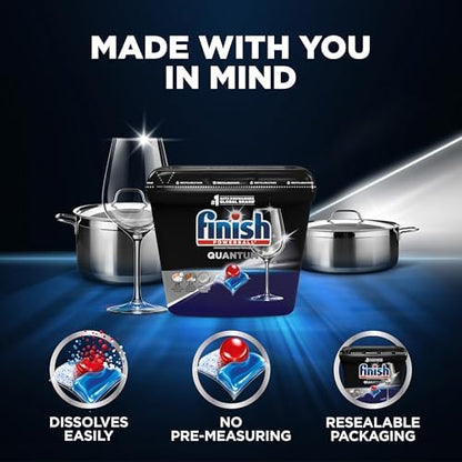 Finish Quantum Dishwasher Pods, No Pre-Rinse Dishwasher Detergent Soap Removes 24HR Dried-On Stain and Grease, Leaving a Virtually Spotless Shine, 84 Count