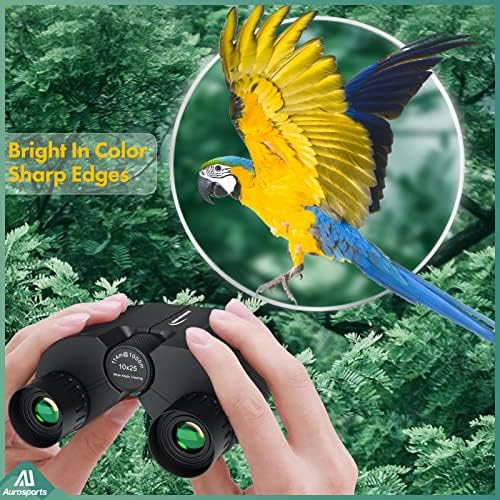 Aurosports 10x25 Binoculars for Adults and Kids, Large View Compact Binoculars with Low Light Vision, Easy Focus Small Binocular for Bird Watching Outdoor Travel Sightseeing Concert Hunting Hiking