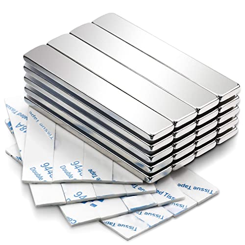 MIKEDE Magnets, 20 Pack Strong Neodymium Bar Magnets with Adhesive Backing, Rare Earth Fridge Magnet Heavy Duty, Metal Powerful Magnet for Craft, Whiteboard, Garage, Kitchen - 60x10x3 mm