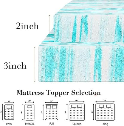 Memory Foam Mattress Topper Queen, 2 Inch Thick Gel Infused Bed Toppers for Queen Size Bed, Soft Mattress Pads for Sleeper Sofa, RV, Camper, CertiPUR-US Certified, Blue