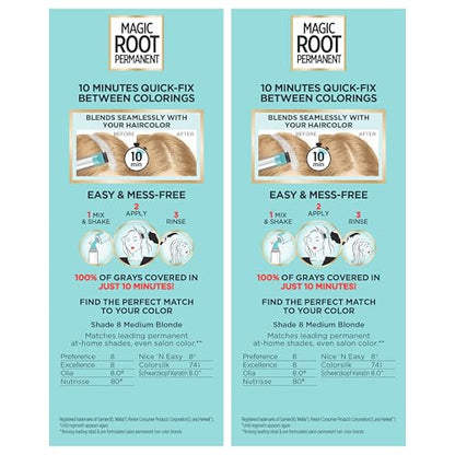 L’Oréal Paris Magic Root Permanent Hair Color, 10 Minute Hair Dye Kit to Rescue Roots with 100% Gray Hair Coverage, 8 Medium Blonde, 2 Pack (Packaging May Vary)